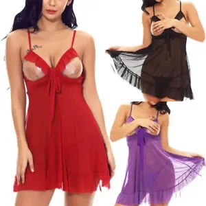 pornhint Pornhint Sexy Lingerie Women Lace Cupless Babydoll Pajama Straps Sheer Nightwear US STOCK