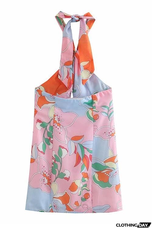 Print Halter Neck Backless Mini Dress