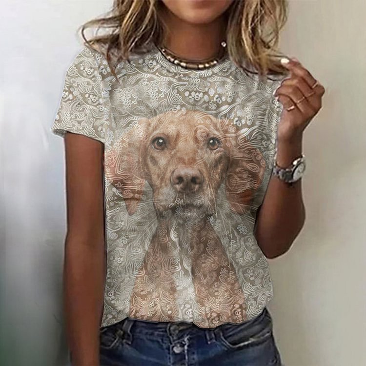 Artwishers Vintage Flower Pet Dog Print Short Sleeve T-Shirt