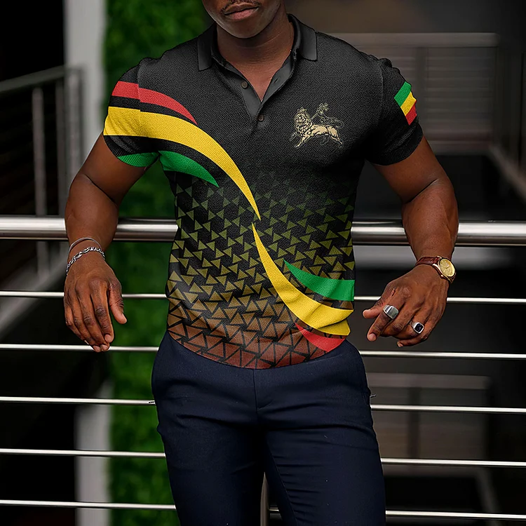 BrosWear Trendy Reggae Lion Black Short Sleeve Polo Shirt