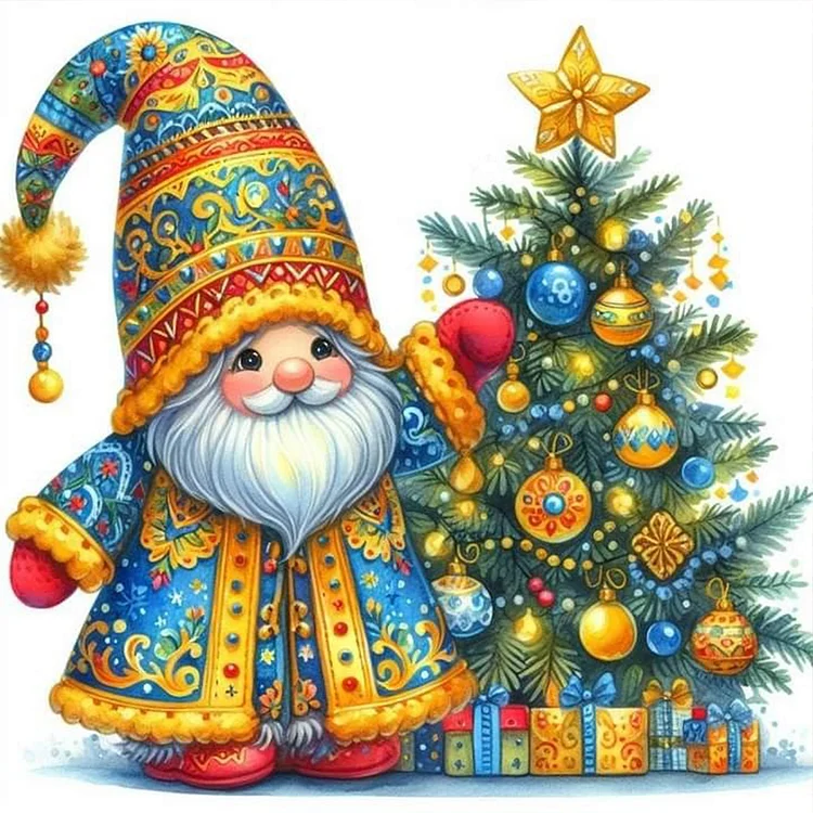 Christmas Gnome Christmas Tree 40*40CM (Canvas) Full Round Drill Diamond Painting gbfke