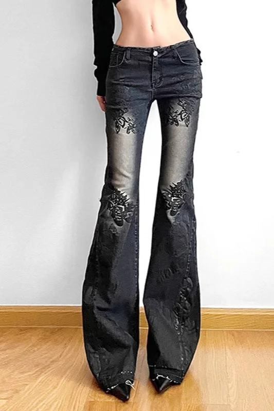 Alt Fashion Stretch Retro Versatile Flare Denim Pants