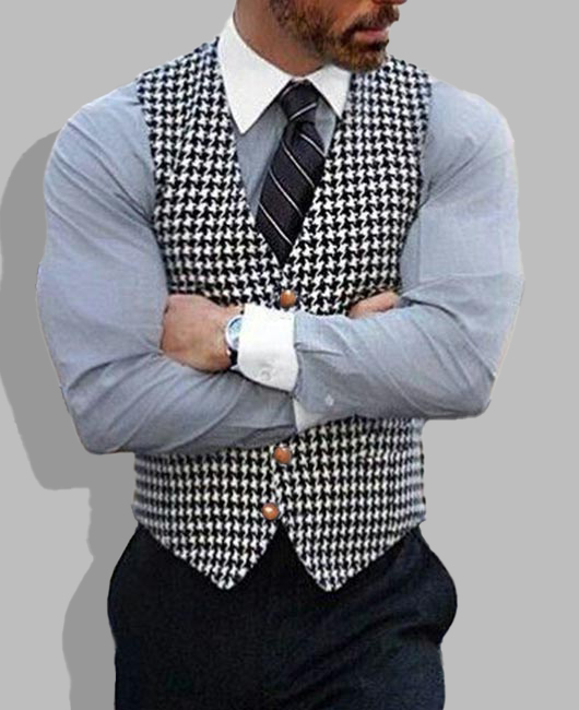 Houndstooth Pattern V Neck Single Breasted Vest