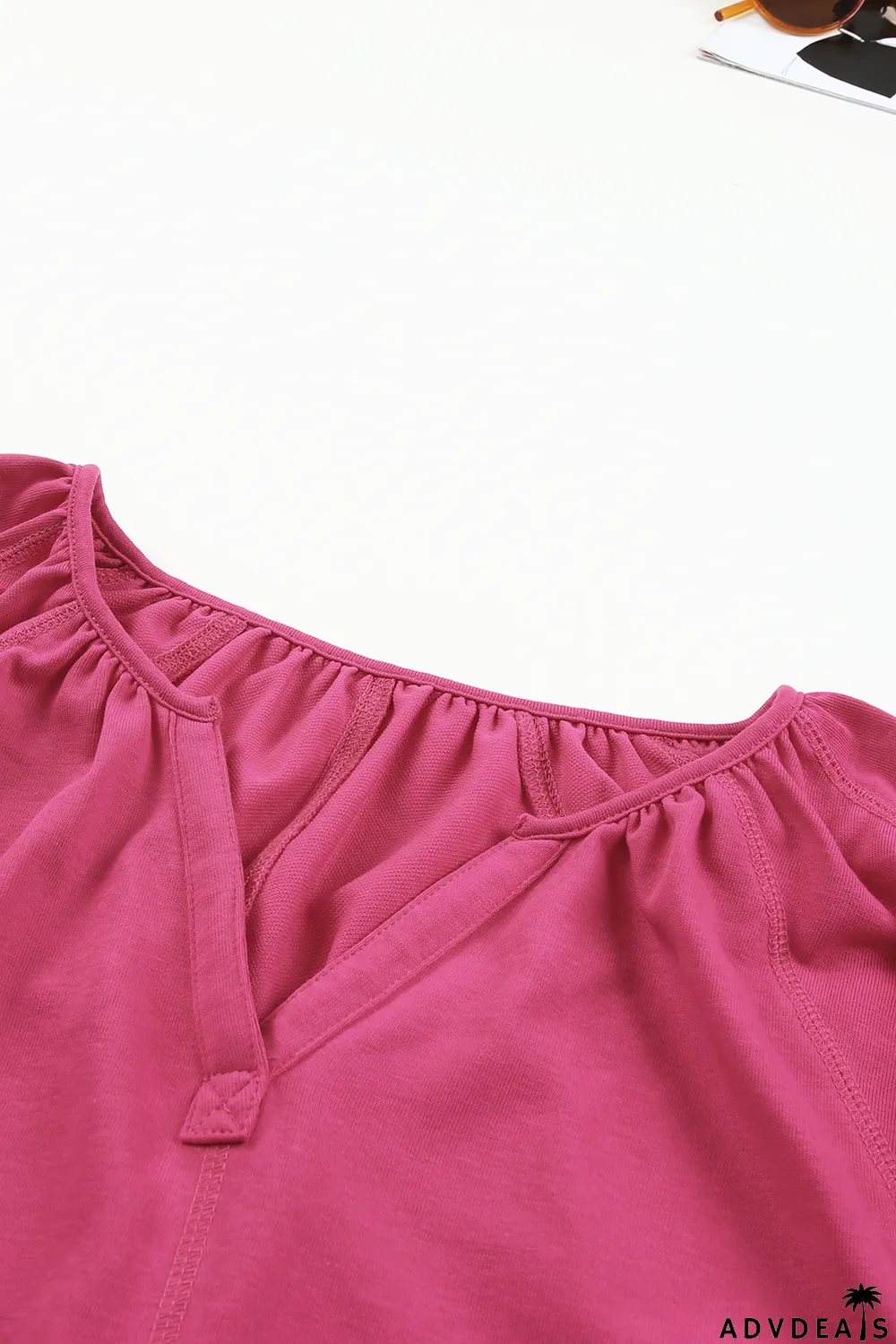 Rose Split V Neck Dolman Top