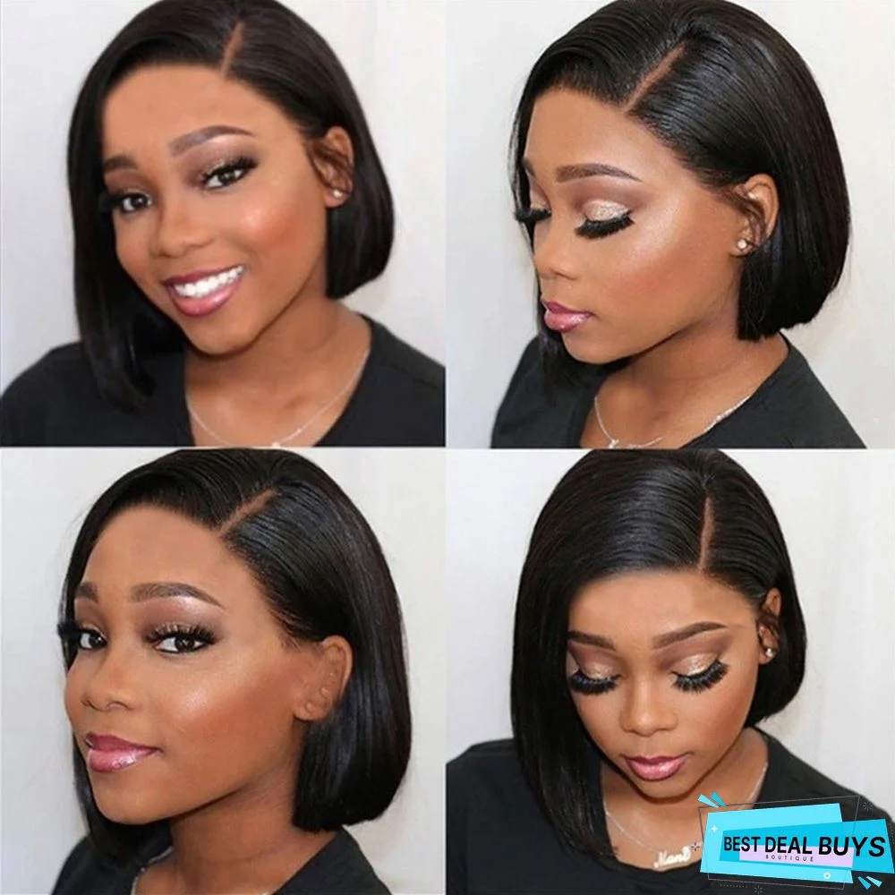 Women's Popular Black Bobo Head Split Short Straight Hair Cover