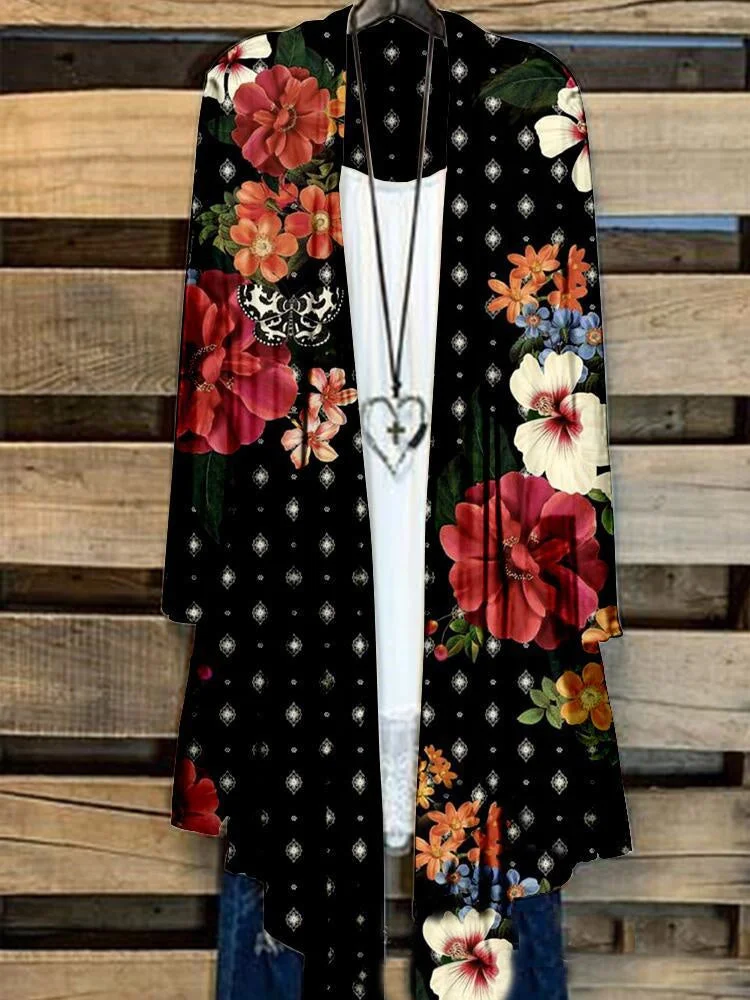 Women's Long Sleeve Casual Top Printed Floral Printed Graphic Loose Cardigan Coat