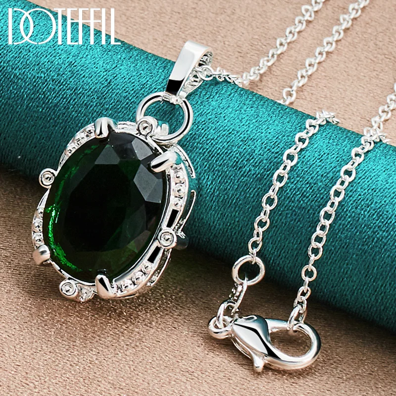 DOTEFFIL 925 Sterling Silver Green Zircon AAAAA Pendant Necklace 16-30 Inch Chain For Woman Jewelry