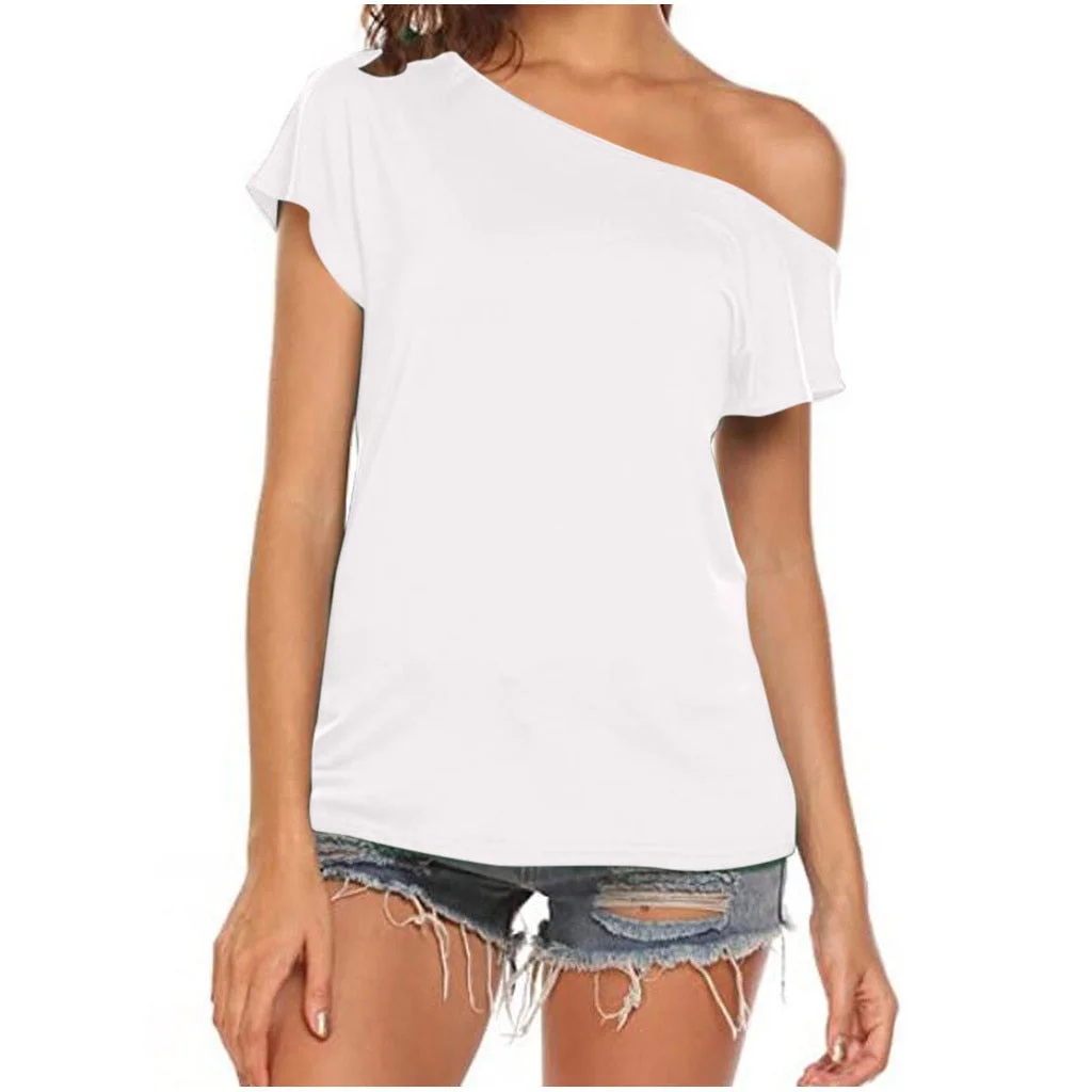 Fashion Off Shoulder T-Shirt Casual Women tshirt Solid Loose Tops Ladies Summer Tops Female Short Sleeve Shirt Blusas Pullover