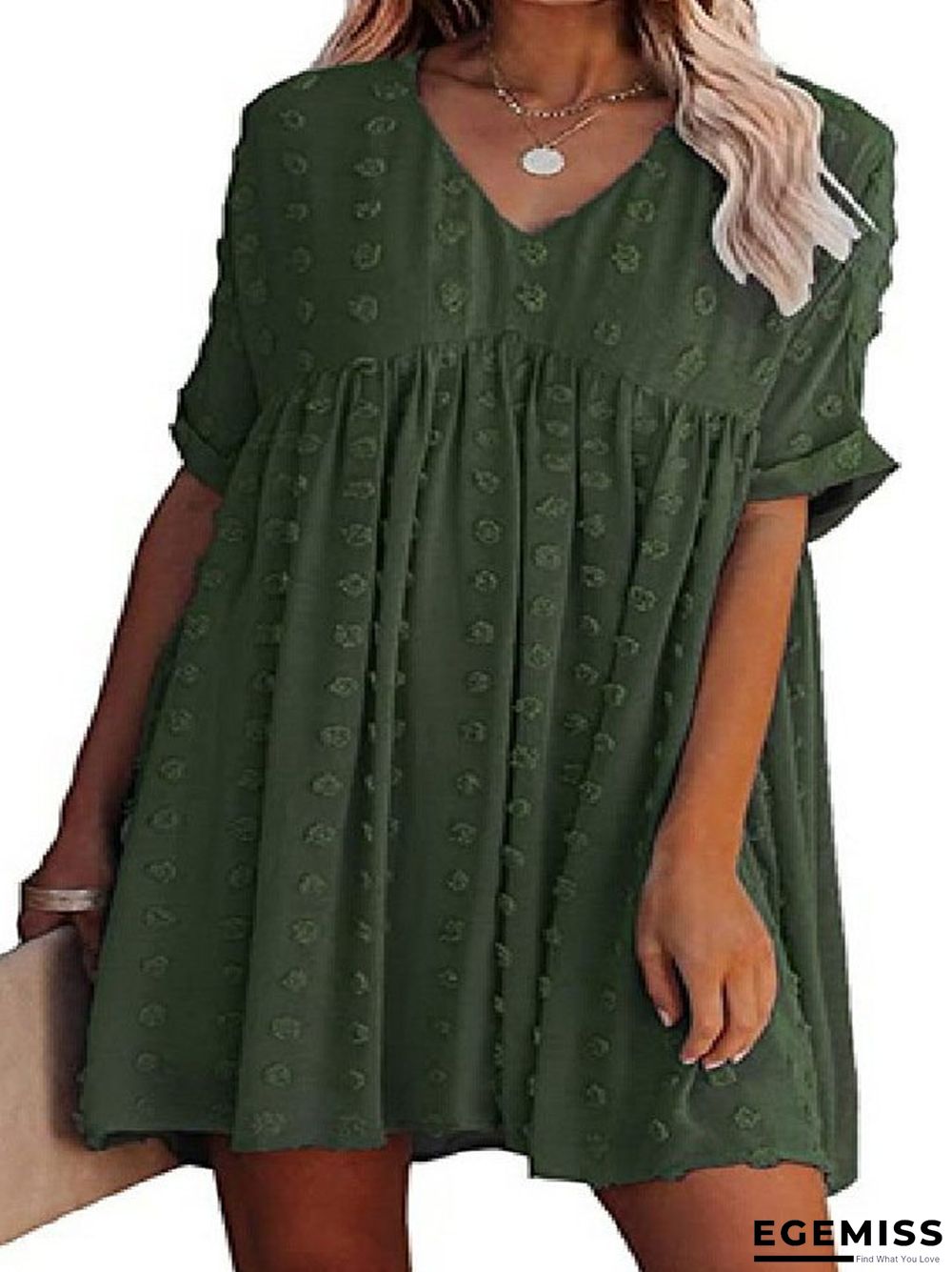 Chiffon Wool Ball Simple Knee Length Loose Large V-neck Dress | EGEMISS