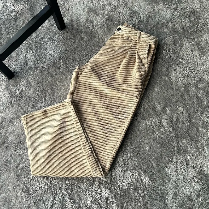 Aonga Y2k Hip hop Harajuku Corduroy wide leg pants retro street fashion autumn winter Korean version of new men casual baggy pants aonga