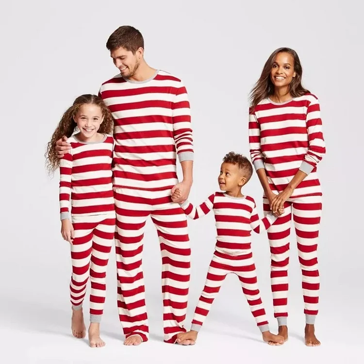 Red&White Wide Stripes Christmas Family Matching Pajamas