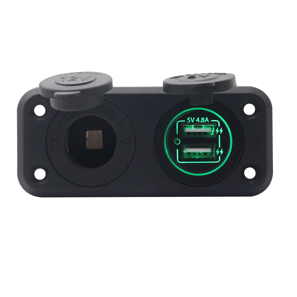 

Green LED 4.8A Dual USB Car Charger Cigarette Lighter Socket Panel Mount, Red, 501 Original