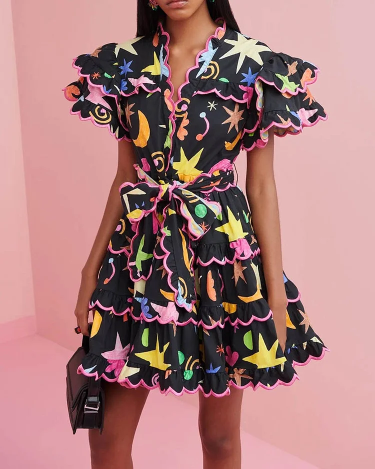 Ladies Casual Fashion Printed Mini Dress