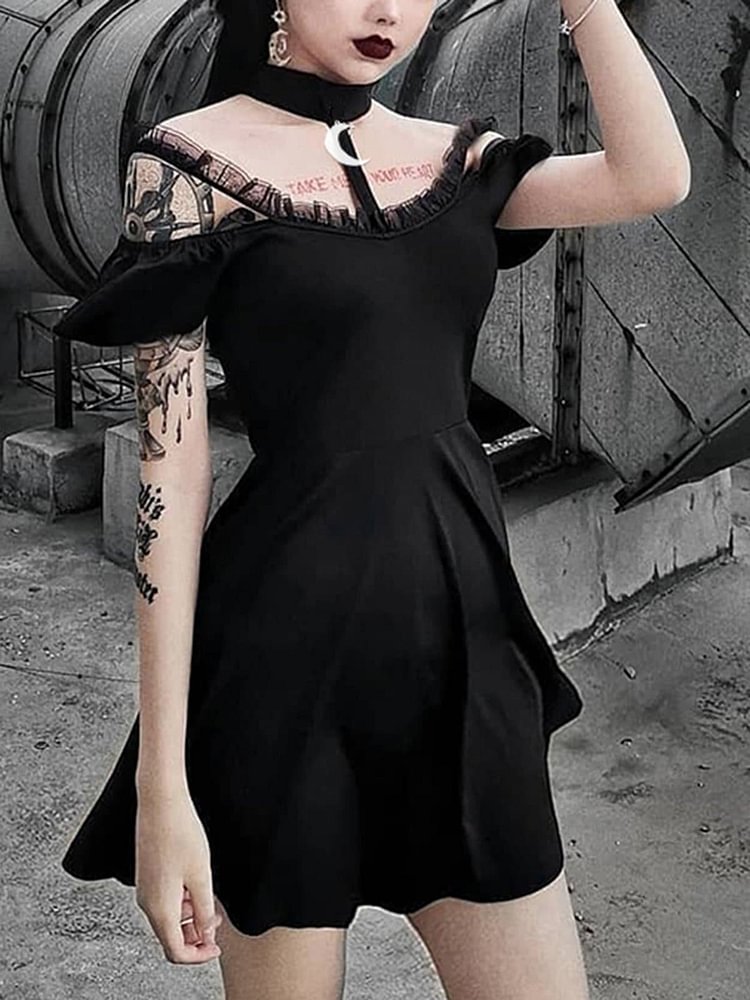 Halloween Steampunk Lace Gothic Black Swing Dress