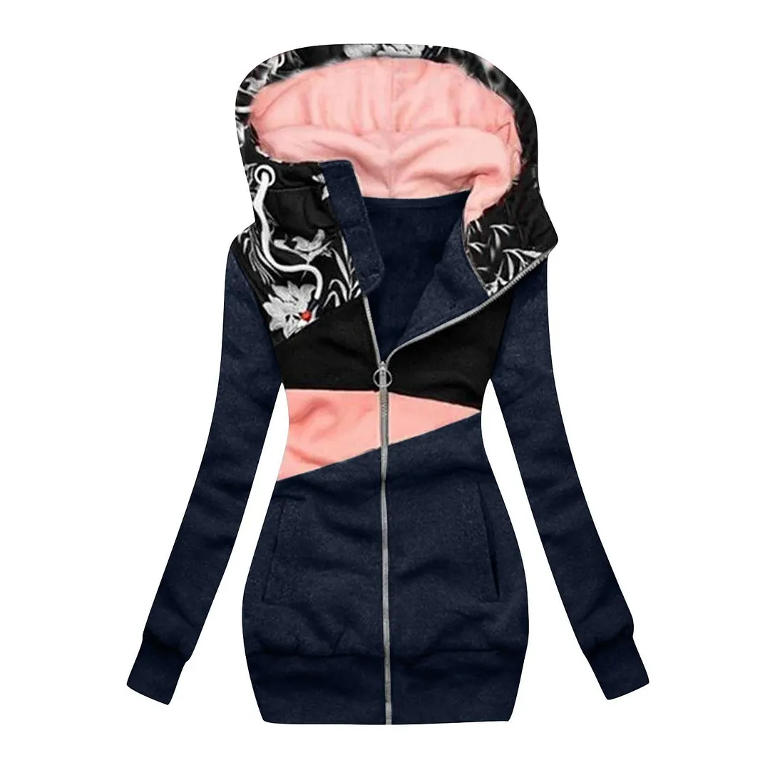 Autumn Winter Oversized Hoodie Coat Women Fashion Print Long Sleeve Warm Zipper Sweatshirt Tops Female Outwear Sudadera Mujer