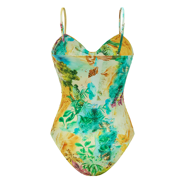 カンヌマリーナ Landscape Prints Hollow One Piece Swimsuit and Skirt