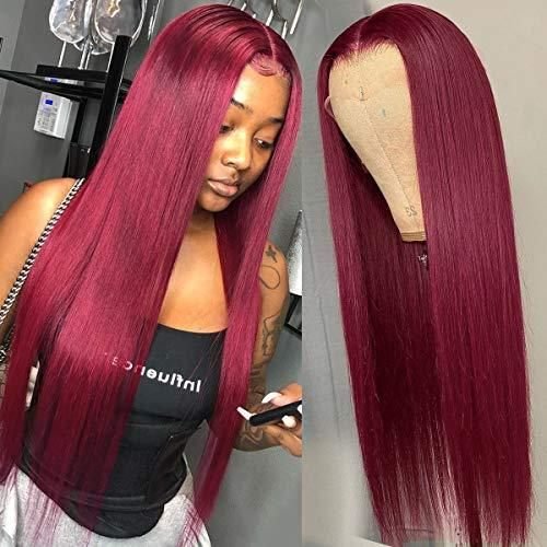 Straight Hair Burgundy Color 13x4 Lace Front Wig Human Hair Wigs 99J Red Hair Pre-Plucked 180% Colored Human Hair Deep Part Wigs US Mall Lifes