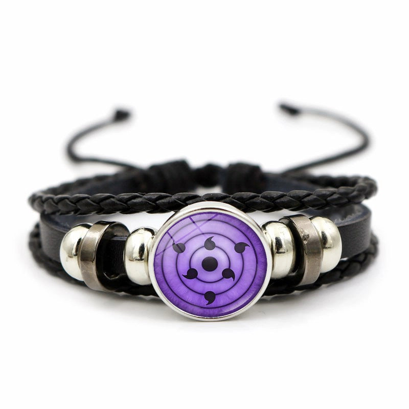 Naruto Sharingan Leather Bracelet For Men And Women Students Woven Bracelet Animation Kaleidoscope Hand Jewelry