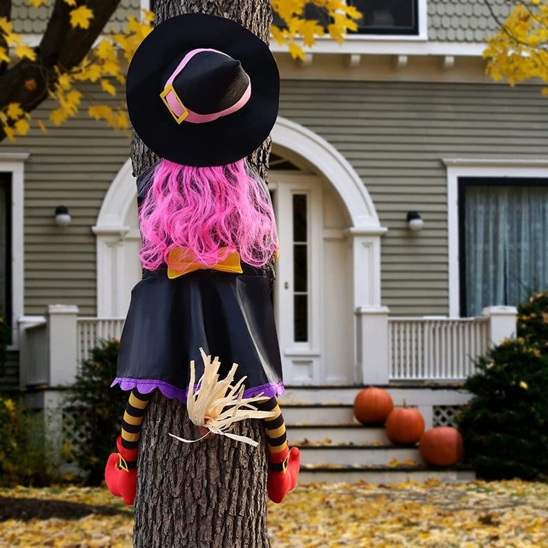 Large Crashing Witch Into Tree for Outdoor Halloween Decorations