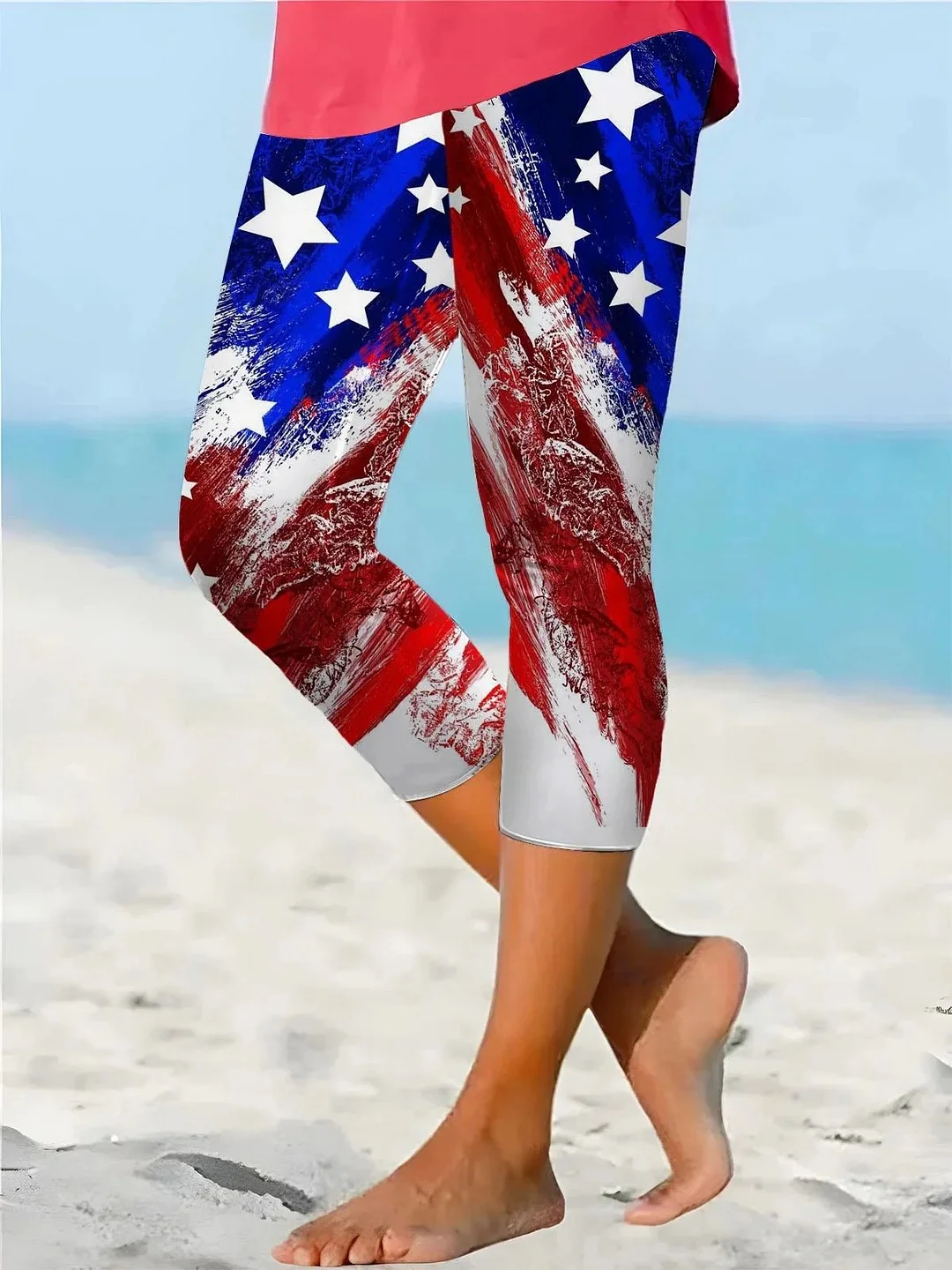 Women's Flag Independence Day Print Cropped Leggings