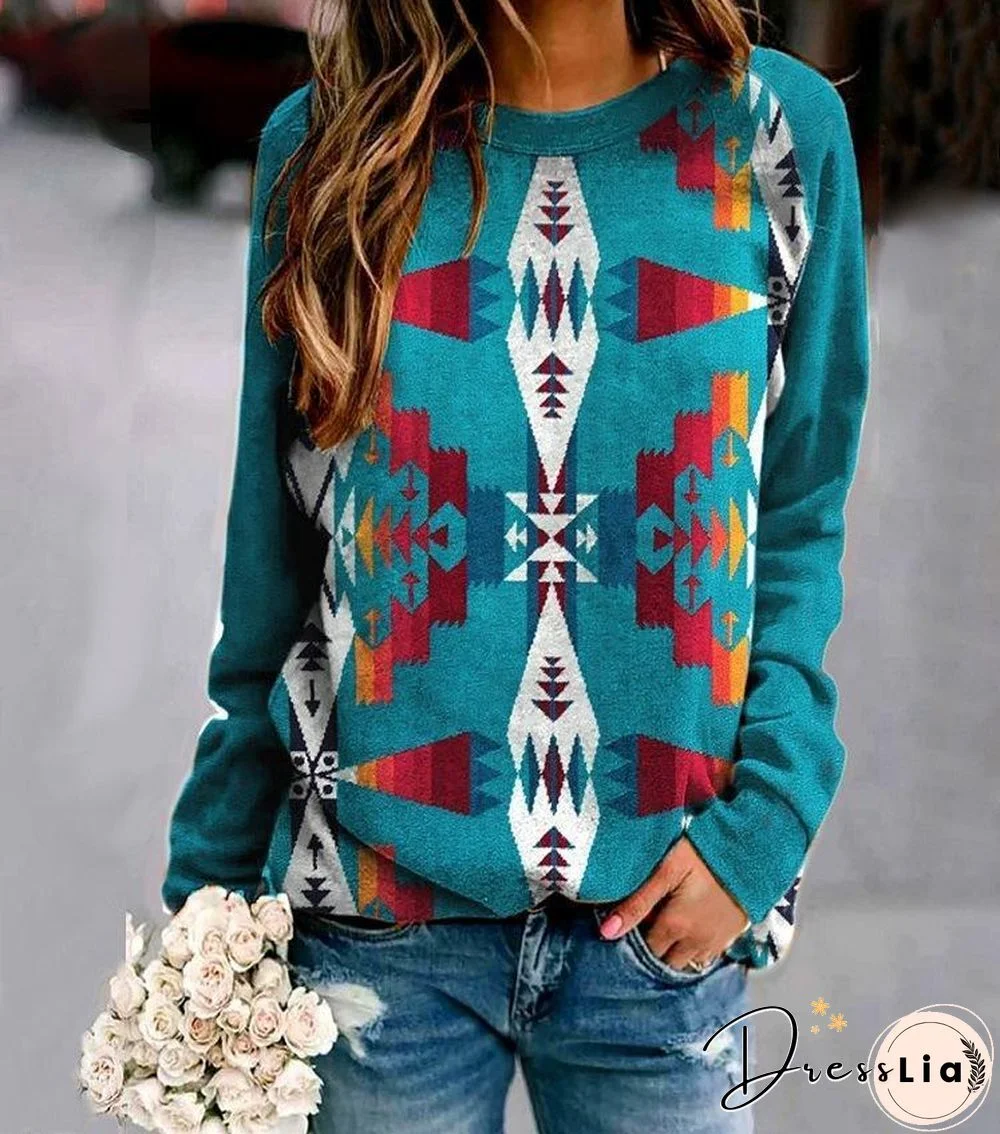 Vintage Ethnic Printed Long Sleeve Top