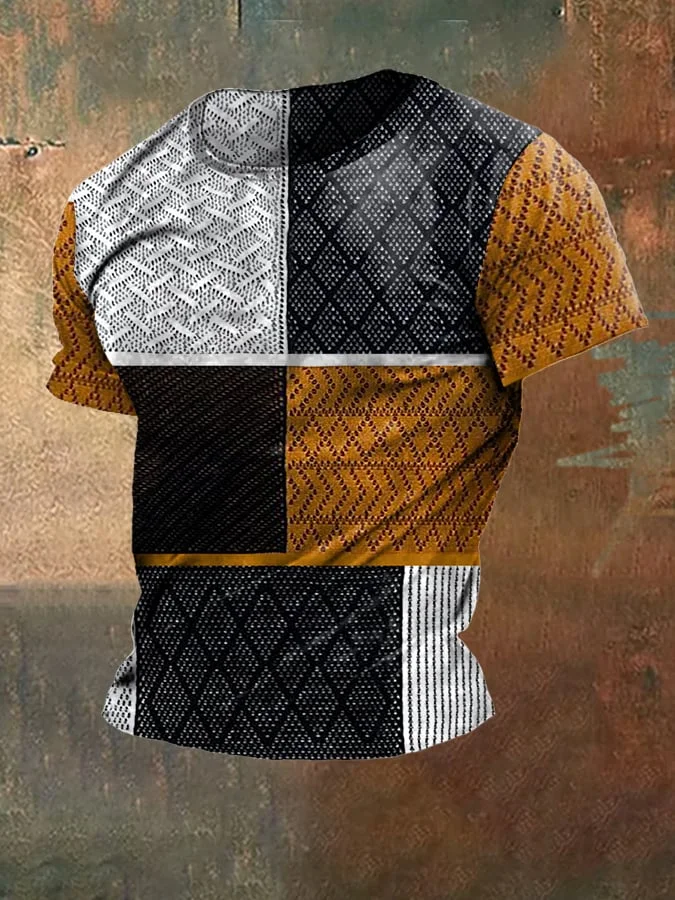 Men's Vintage Western Textured Print Casual T-Shirt
