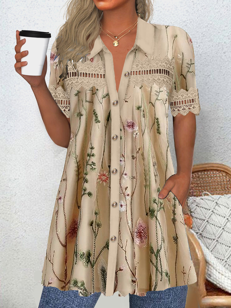 Women Long Sleeve V-neck Graphic Floral Printed Top