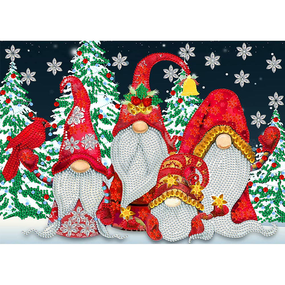 Snow Christmas Gnome 40*30CM(Canvas) Special Shaped Drill Diamond Painting gbfke