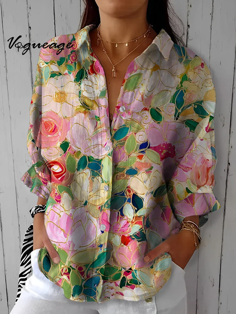 Gorgeous Elegant And Gentle Flowers Printed Cotton And Linen Shirt