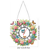 (US Only)2D Flat DIY Flower Butterfly Wreath 5D Diamond Hanging Clock Art Craft for Home