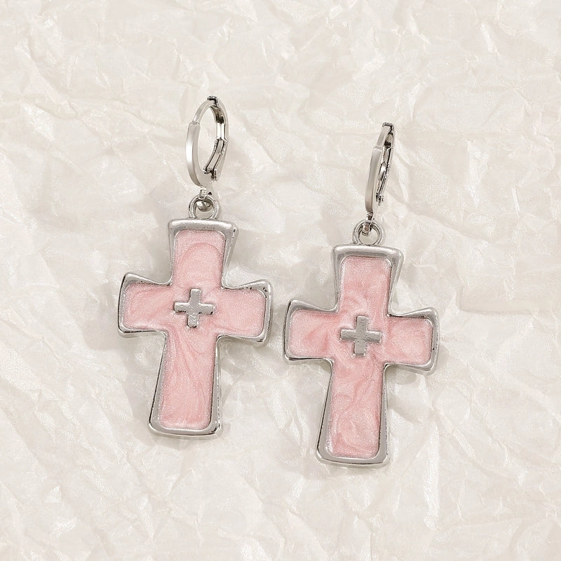 Classic Cross Crystal Neutral Exquisite Silver Earrings For Woman Hip Hop Party Jewelry Gift