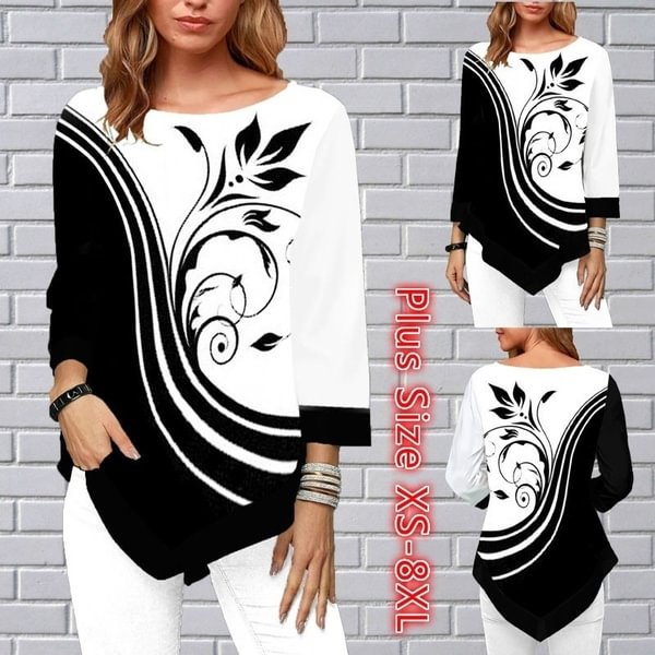 Women's Fashion Autumn Shirts Blouses Irregular Hem Long Sleeve T Shirt Ladies Casual Round Neck Tops Plus Size XS-8XL - Shop Trendy Women's Fashion | TeeYours