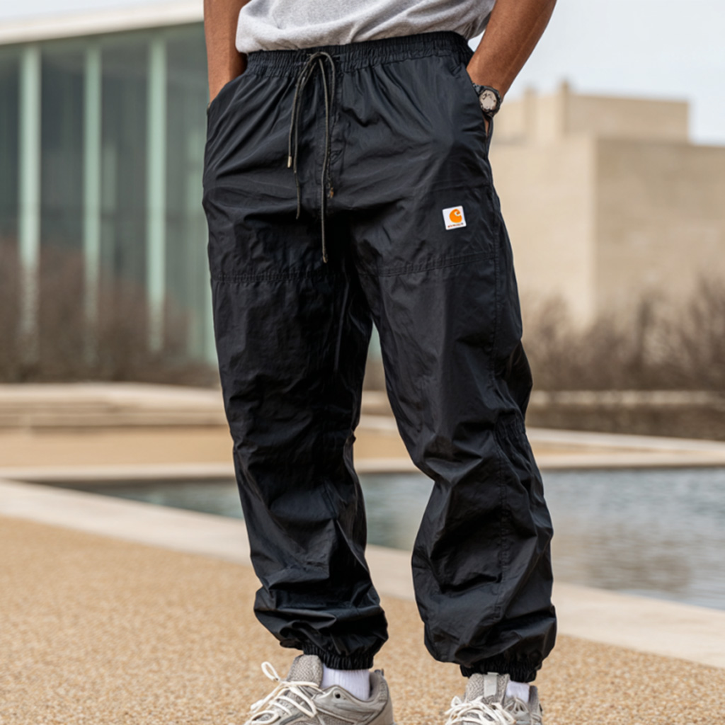 Black Waterproof Cargo Pants With Adjustable Waist