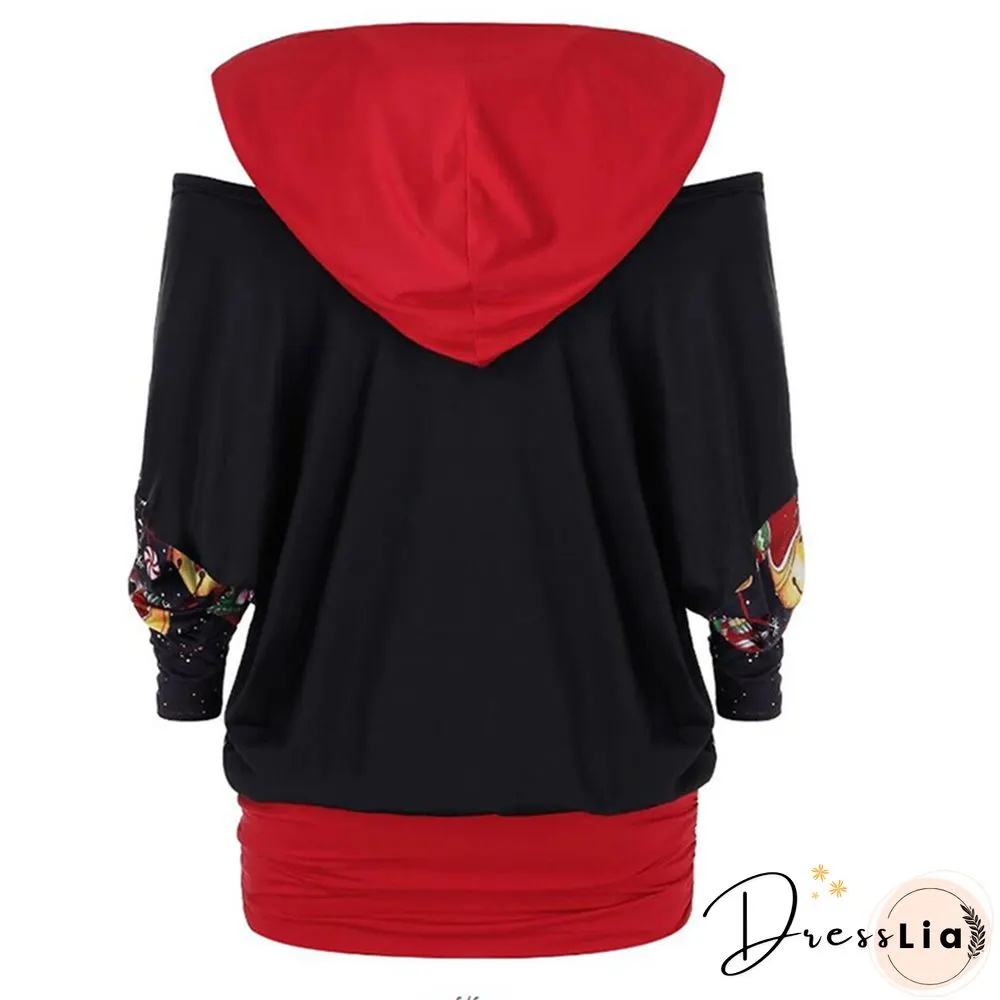 Womens Christmas Top Fashion Long Sleeve Snowman Snowflake Printed Pattern Hooded Pullover