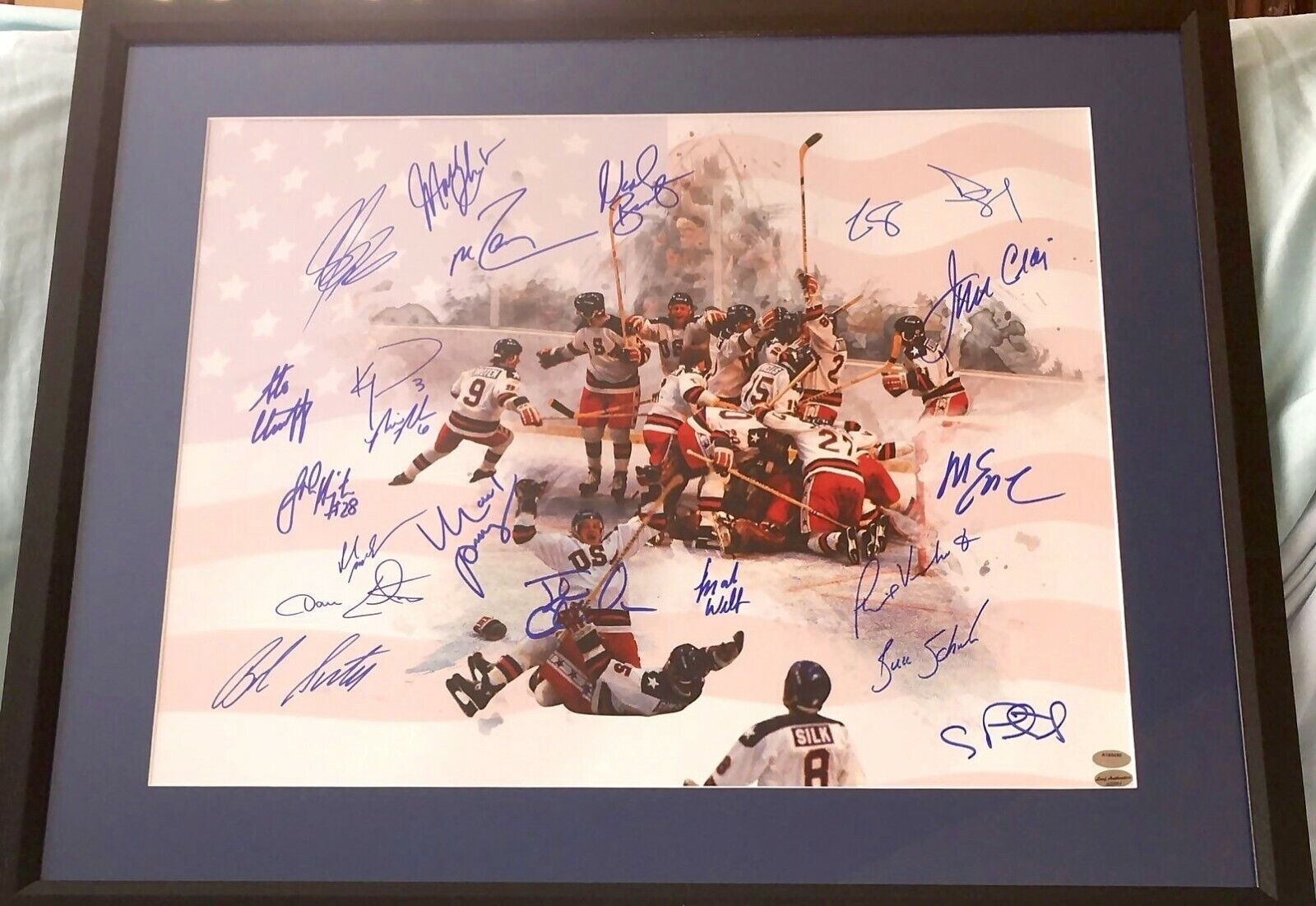 1980 US Olympic Hockey ALL 20 team signed Miracle on Ice 16x20 Photo Poster painting framed LEAF