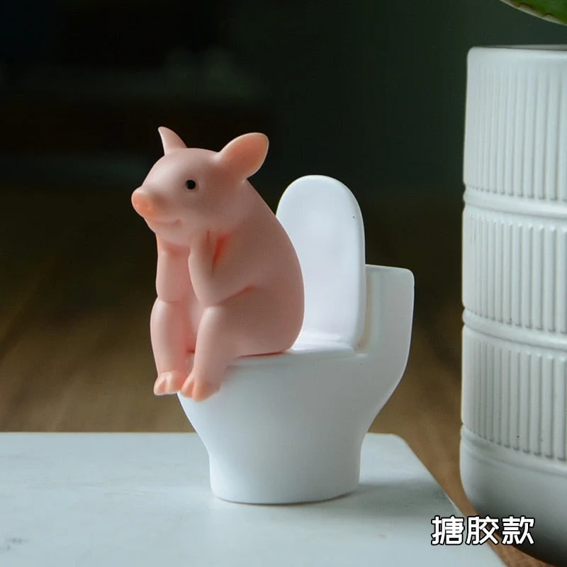 Cute Pig Sitting on Toilet Animal Pig PVC Model Action Figure Decoration Mini Kawaii Toy for Kids Children's Gift Home Decor