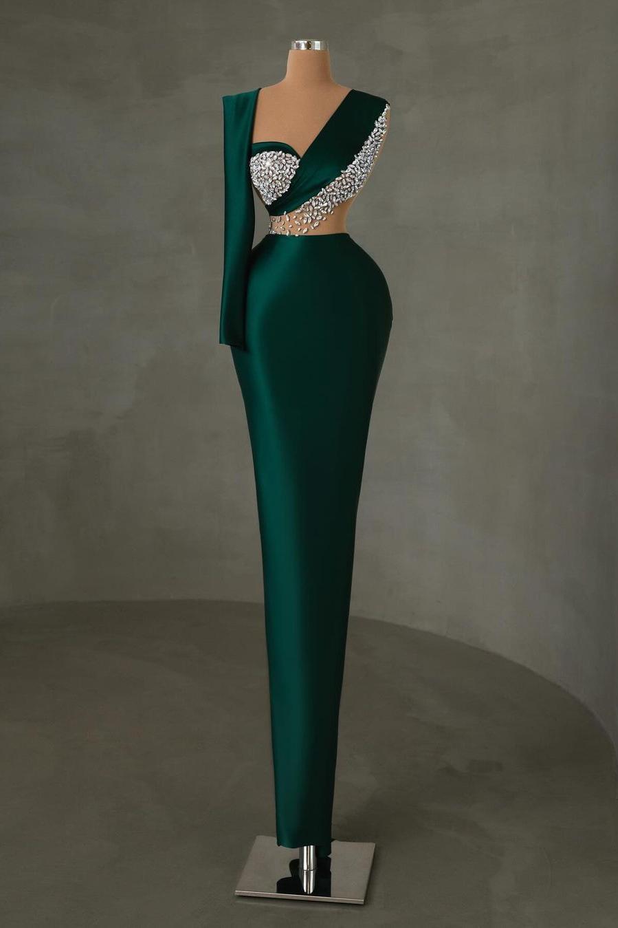 Lvs&Broner Stunning Dark Green Sweetheart Long Sleeve Long Prom Dress With Beadings
