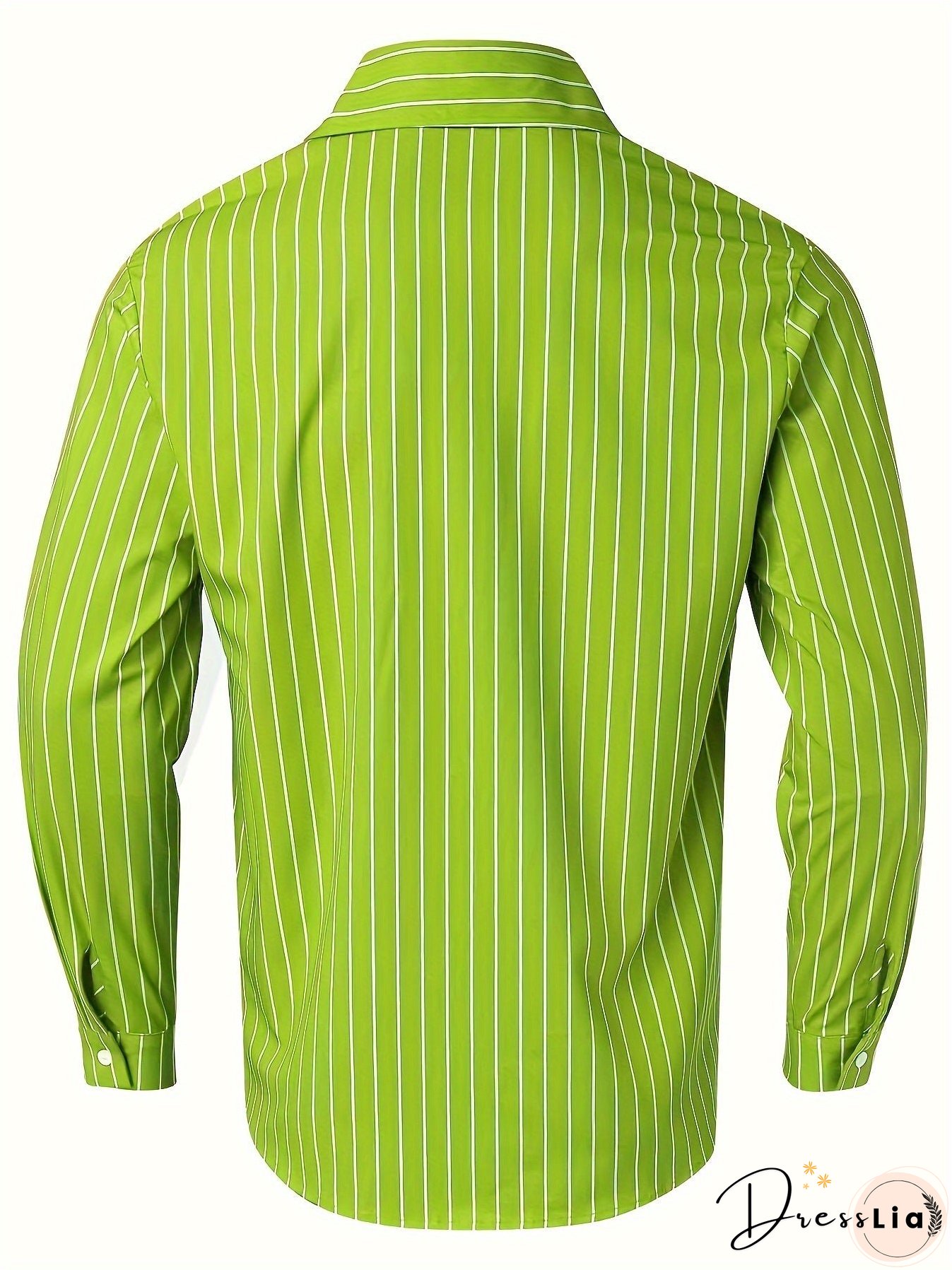 Men's Stylish Loose Fleece Stripe Pattern Shirt, Casual Breathable Lapel Button Up Long Sleeve Shirt Top For City Walk Street Hanging Outdoor Activities