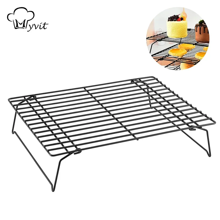 MYVIT Stackable Cooling Rack for Cooking and Baking with Folding Legs, Rectangular Wire Mesh Stainless Steel