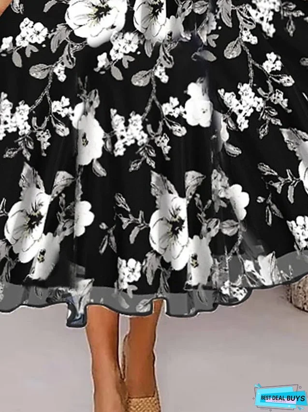 Women's Two Piece Dress Set Casual Dress Chiffon Dress Outdoor Daily Fashion Elegant Print Midi Dress V Neck Half Sleeve Floral Regular Fit Black Pink Gray Summer Spring S M L XL XXL