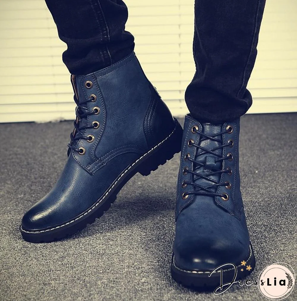 Men Genuine Leather Winter Snow Fashion Boots Pointed Toe Mid-Calf Boots For Men Ankle Non-slip Shoes