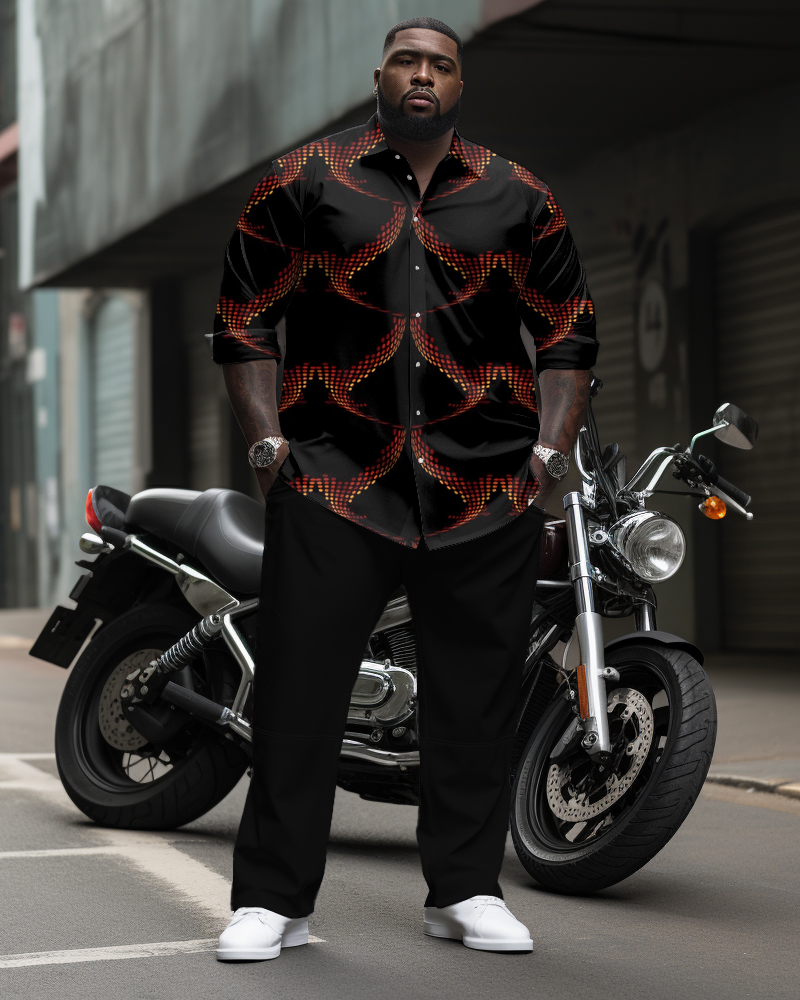 Men's Plus Size Retro Irregular Geometric Long Sleeve Lapel Shirt 2 Piece Set