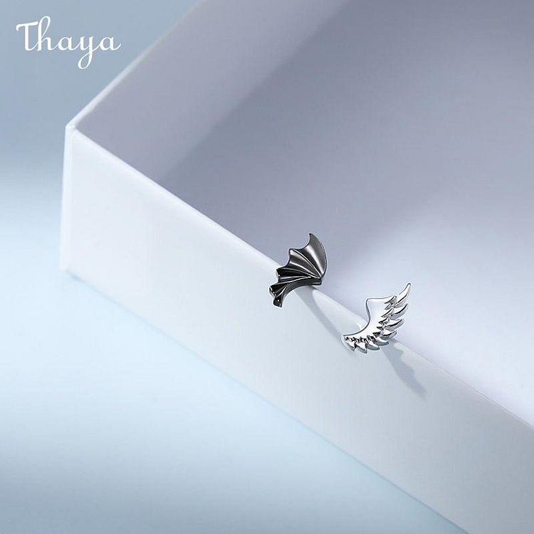 Thaya 925 Silver Angel & Demon Couple Earrings