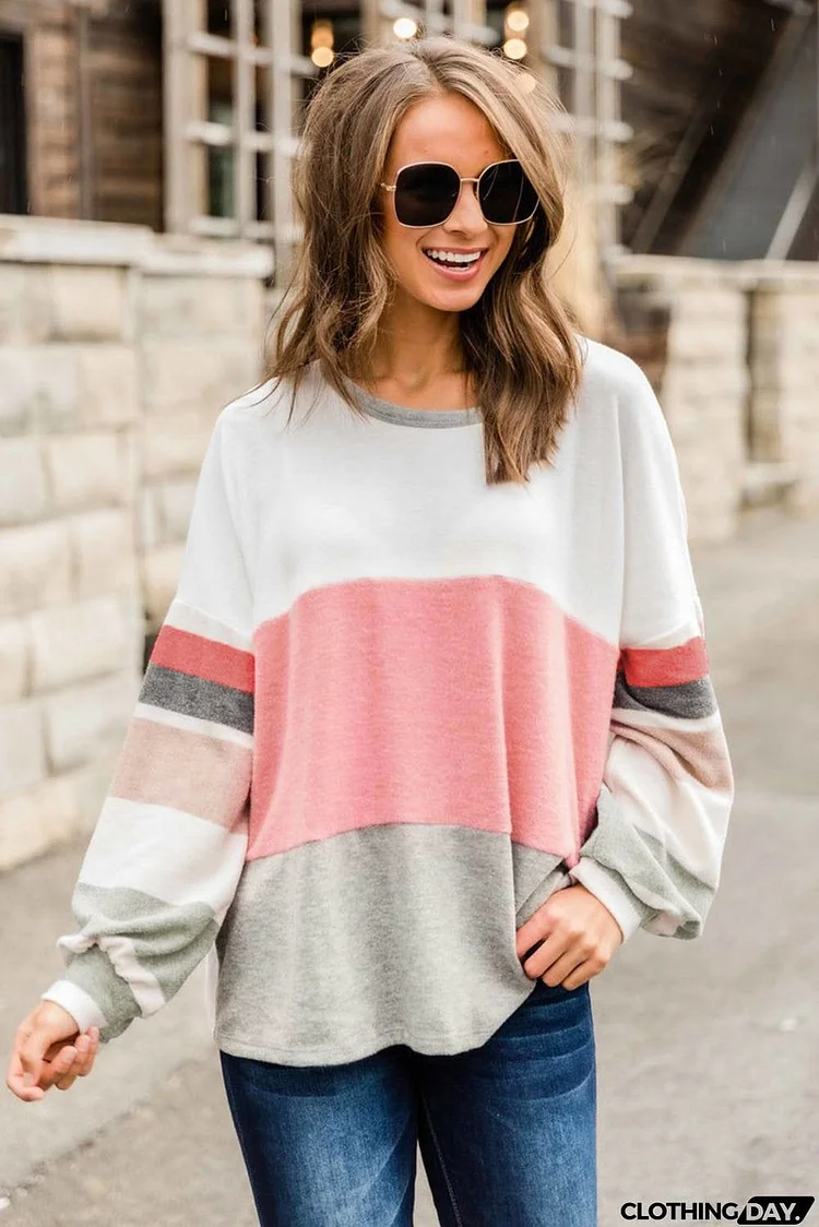 Oversized Colorblock Patchwork Long Sleeve Top