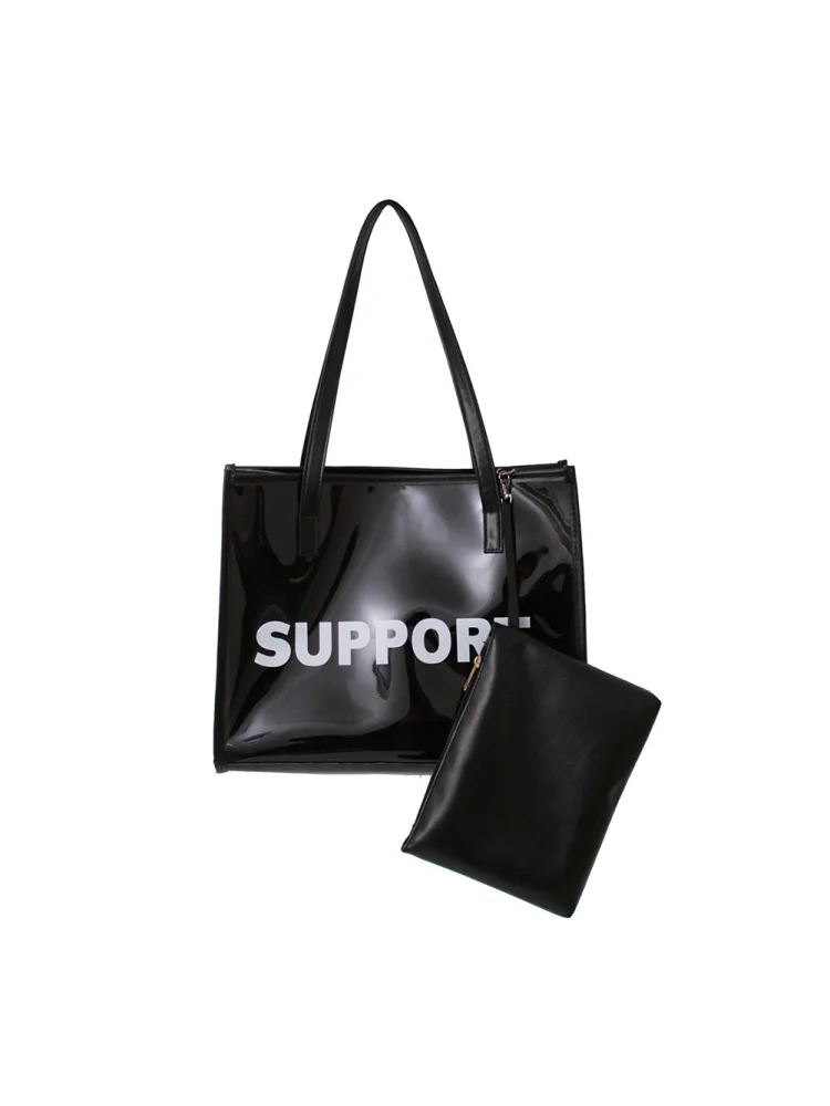 Fashion Women Transparent Handbag Large Tote Pouch Composite Bags (Black)