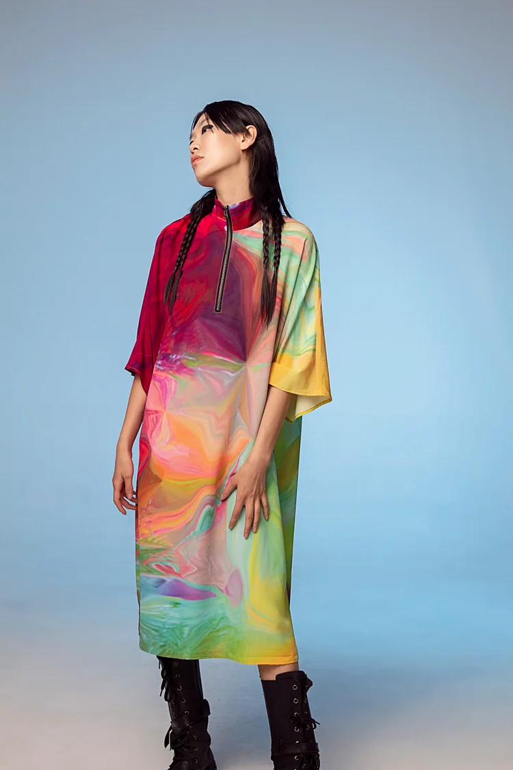 ACID4YUPPIES Vancouver Landing Rocky Mountain Print Zip Up Tunic - 15 Recycled Water Bottles - Multi Color