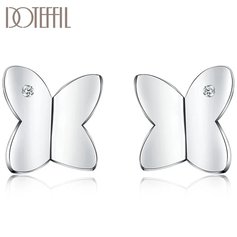 DOTEFFIL 925 Sterling Silver Butterfly Zircon Stud Earrings for Women Jewelry