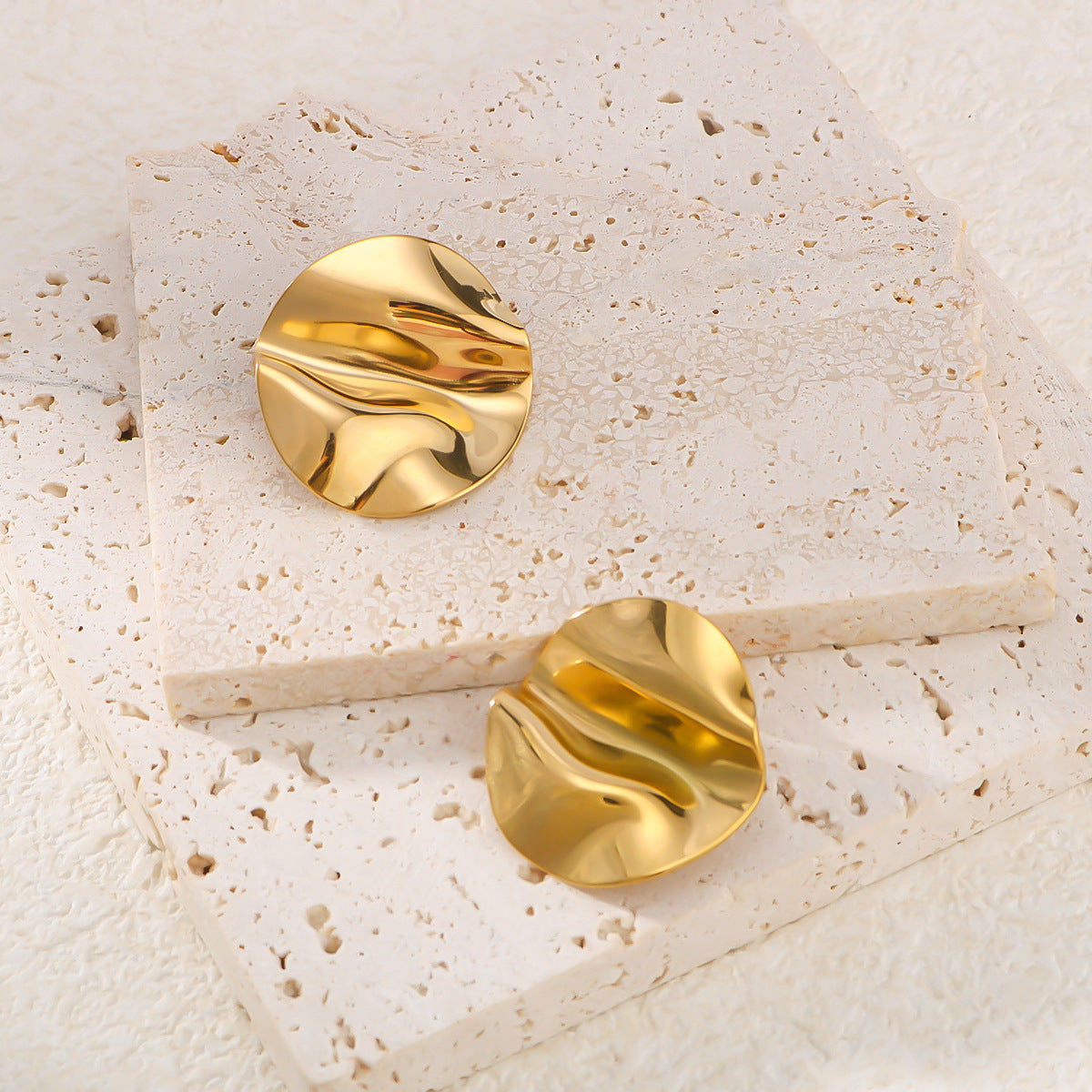 IG Style Irregular Pleated Geometric Leaf Stainless Steel Electroplating Earrings