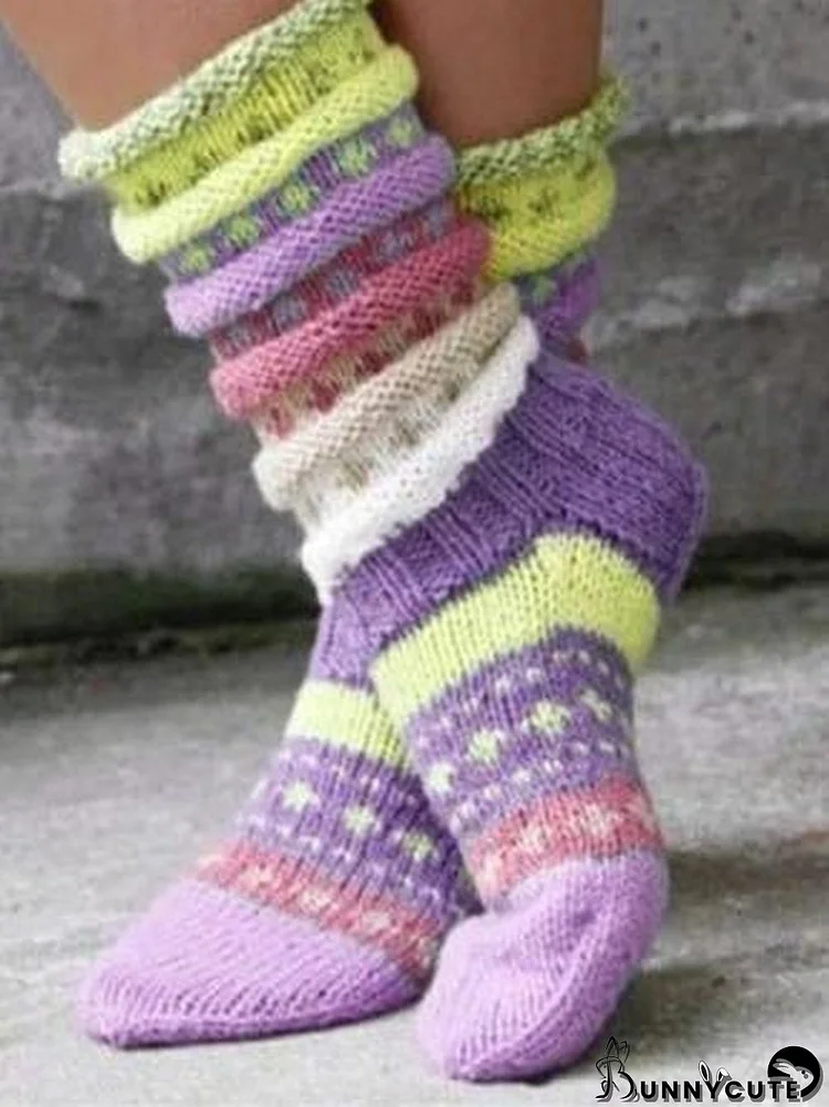 Gradient Contrast Knit Socks