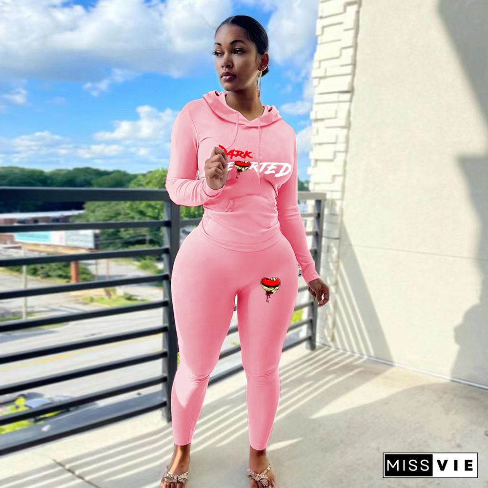 Activewear Long Sleeve Hooded Tops Sporty Pants Suit